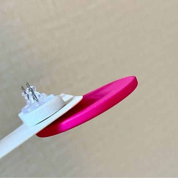 Hot Pink, Large Round Button Style Disk Earrings, retro 50s 60s 90s, NWT - Picture 3 of 4